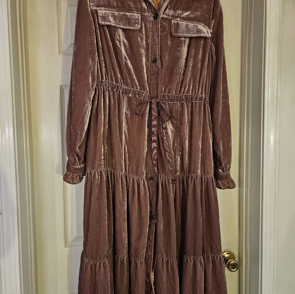 "Free People" Velvet Long Sleeve Dress in Mauve